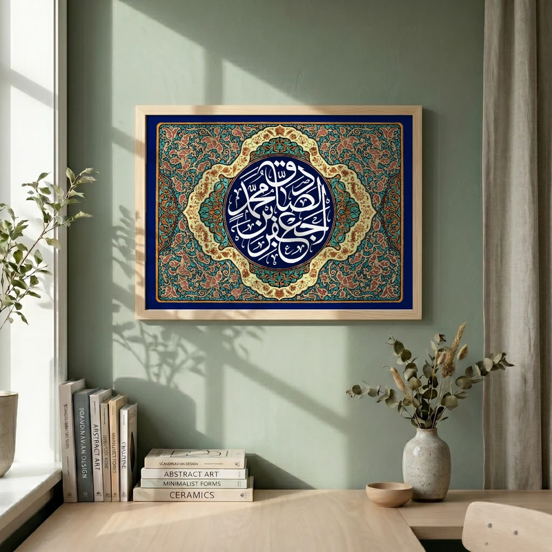 تابلو طرح ولادت امام صادق (ع) مدل G15122 فریم کرم روشن