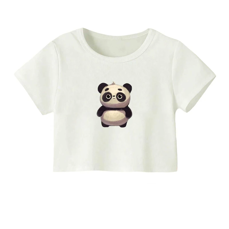 کراپ‌ تی‌شرت آستین کوتاه زنانه مدل پاندا کد۱