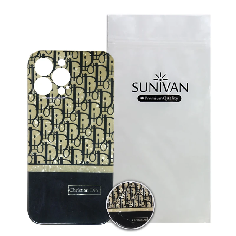 کاور سانیوان مدل یخی طرح DIOR مناسب برای گوشی موبایل اپل IPhone 13 Promax به همراه پاپ سوکت