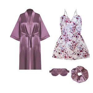 لباس خواب زنانه مدل ساتن ابریشم کد 66708 به همراه چشم بند و کش مو