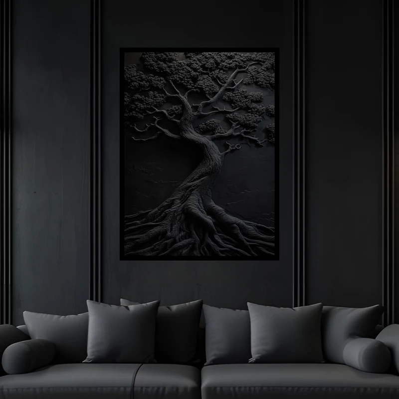 تابلو بکلیت طرح هنری دکوری و تجسمی درخت و طبیعت مدل B-bu5966 فریم مشکی