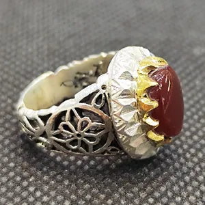 انگشتر نقره مردانه مدل سنگ عقیق یمانی کد 60