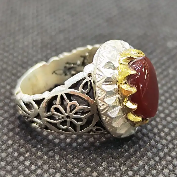 انگشتر نقره مردانه مدل سنگ عقیق یمانی کد 60