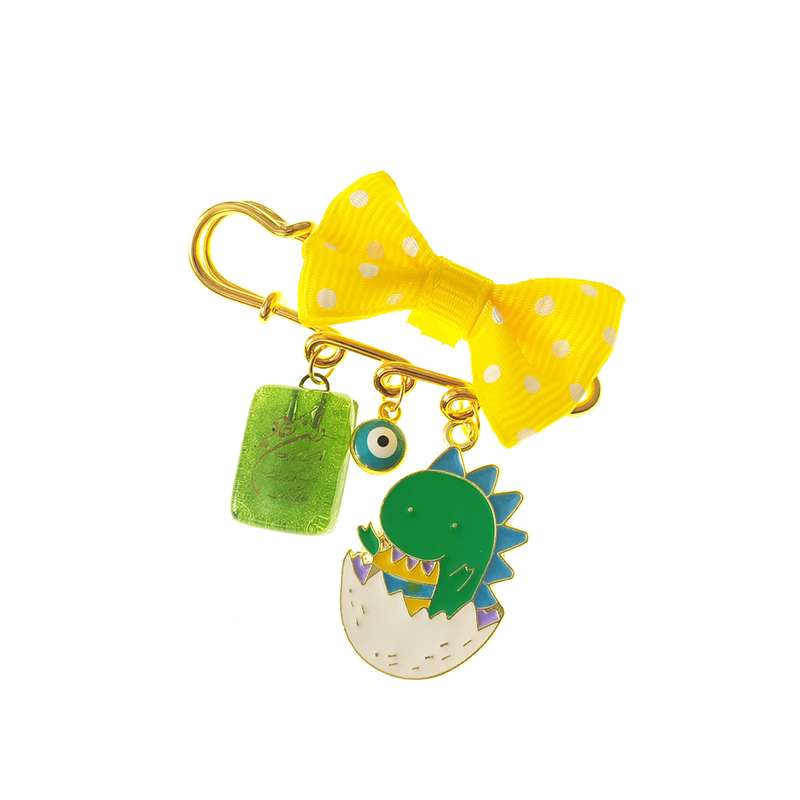 سنجاق سینه دخترانه مدل بچه دایناسور و وان یکاد شیشه و چشم نظر