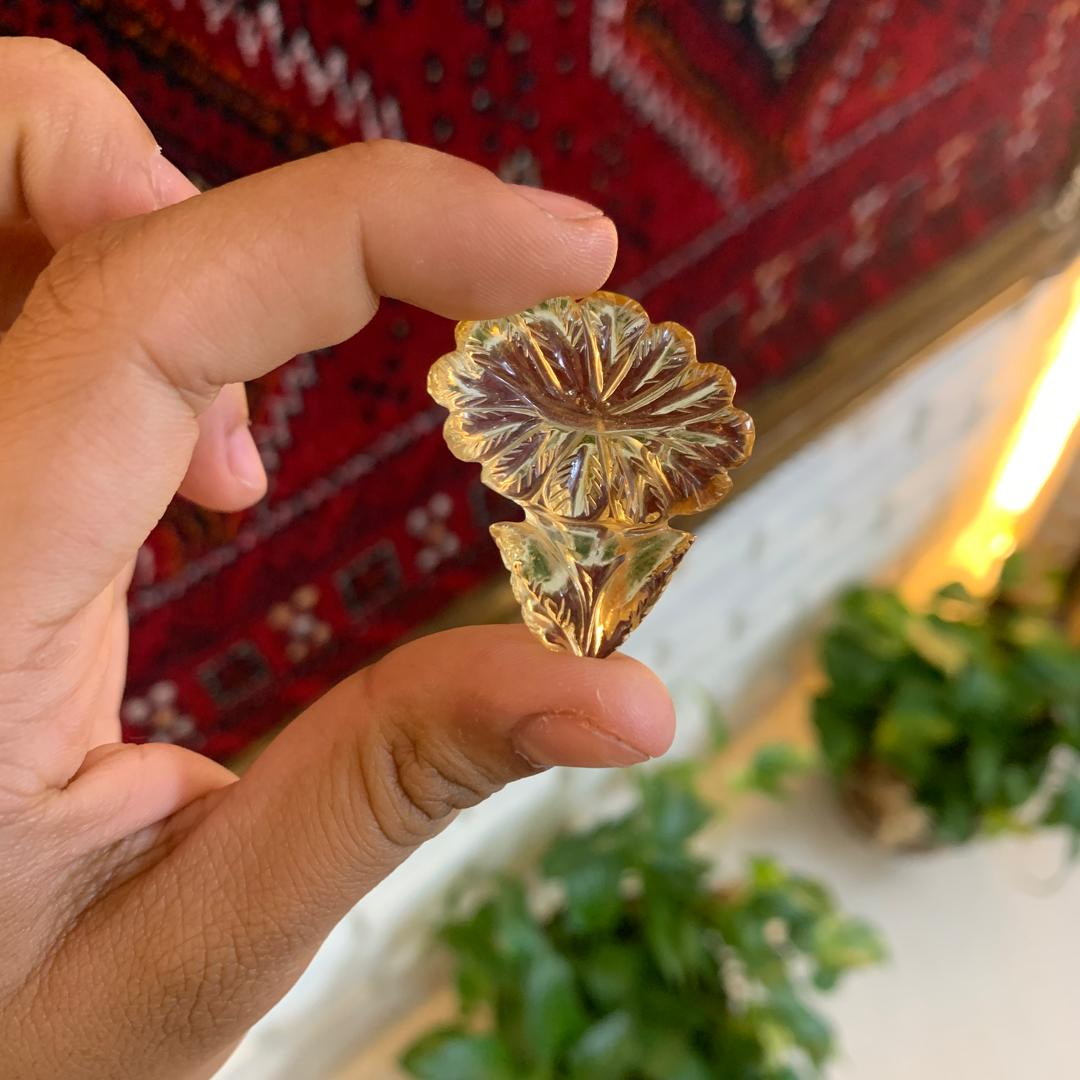 سنگ سیترین مدل گل کاروینگ برزیلی