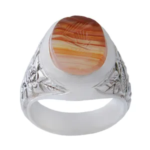 انگشتر نقره مردانه بازرگانی میلادی مدل  عقیق رکاب دستساز کد AM_1020