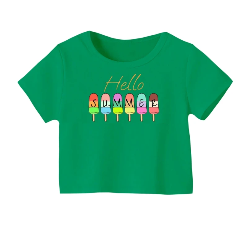 کراپ‌ تی‌شرت آستین کوتاه زنانه مدل سلام تابستون