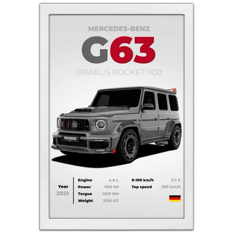 تابلو بکلیت طرح ماشین و خودرو مرسدس بنز Mercedes-Benz G-Class G63 AMG مدل W-po1930 فریم سفید