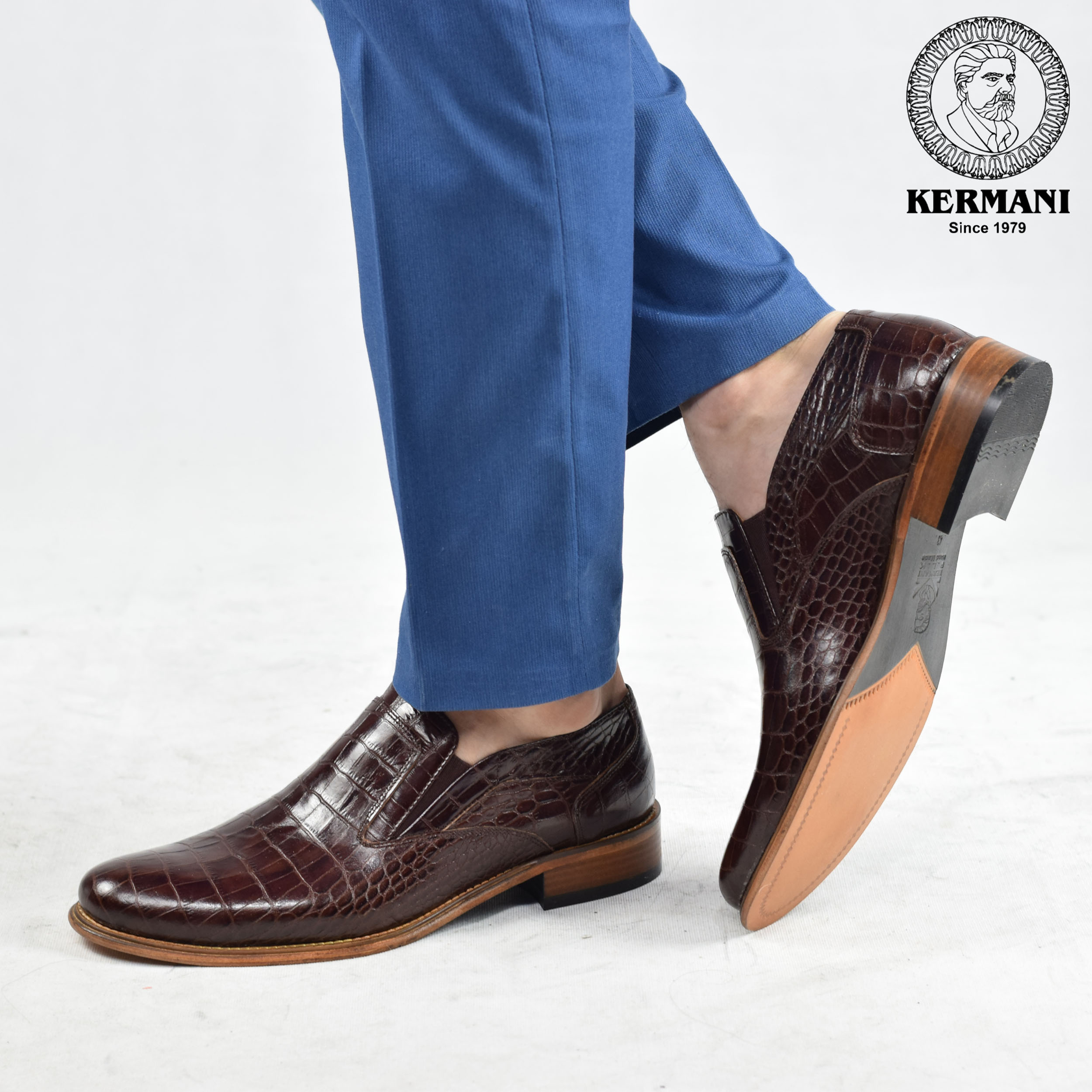 کفش مردانه کرمانی مدل تمام چرم دستدوز کد 350 رنگ قهوه ای -  - 6
