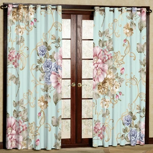 پرده مدل گلدار هازان پانچی کد 2208 سایز 140x200 سانتی متر