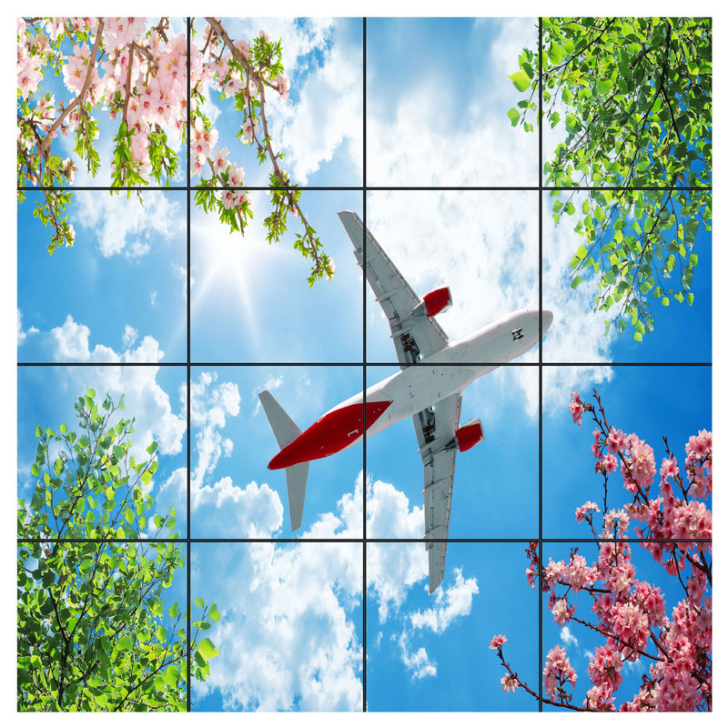 تایل سقفی آسمان مجازی طرح گل و هواپیما کد 0100 سایز 60x60 سانتی متر مجموعه 16 عددی