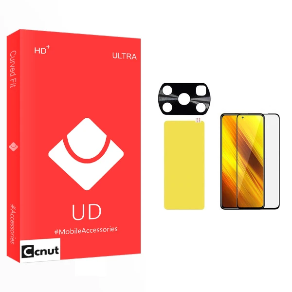 محافظ صفحه نمایش کوکونات مدل UD Glass مناسب برای گوشی موبایل شیائومی Poco X3 به همراه برچسب پوششی و محافظ لنز دوربین
