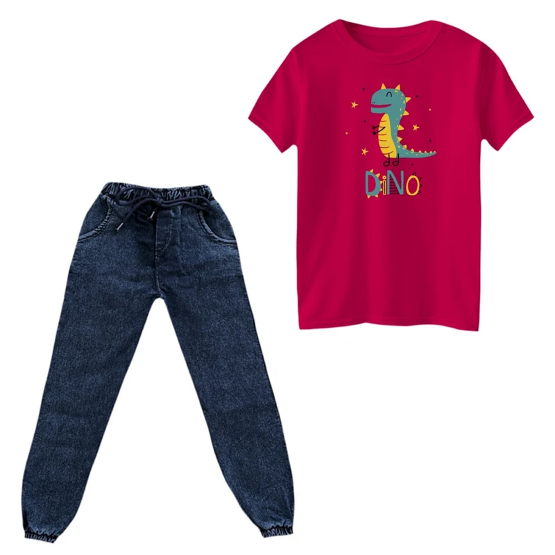 ست تی‌شرت و شلوار پسرانه مدل دایناسور کد ۳۳