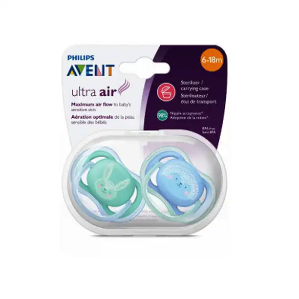 پستانک اونت مدل الترا ایر طرح خرگوش و جوجه تیغی کد 344/22 بسته 2 عددی