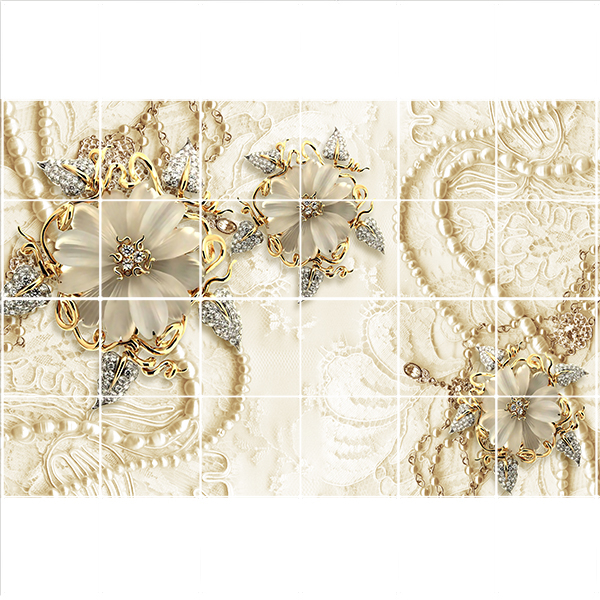 تایل سقفی طرح گل طلائی کد 3D1897-24 سایز 60x60 سانتی متر مجموعه 24 عددی