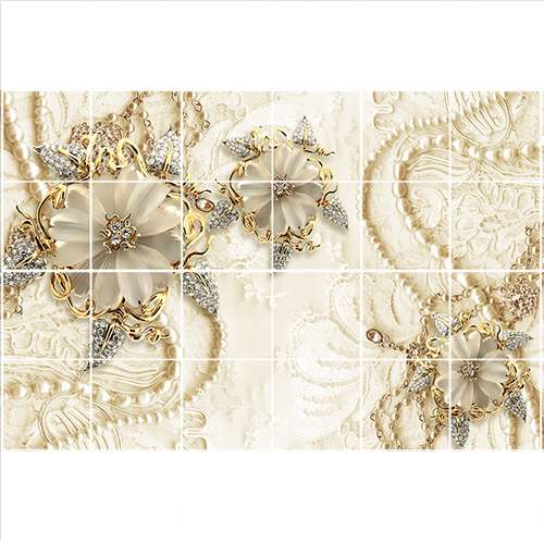 تایل سقفی طرح گل طلائی کد 3D1897-24 سایز 60x60 سانتی متر مجموعه 24 عددی
