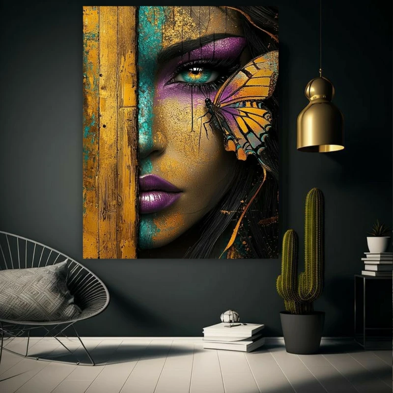 پوستر طرح مخمل نقاشی فانتزی مدل دختر و پروانه کد BK23572