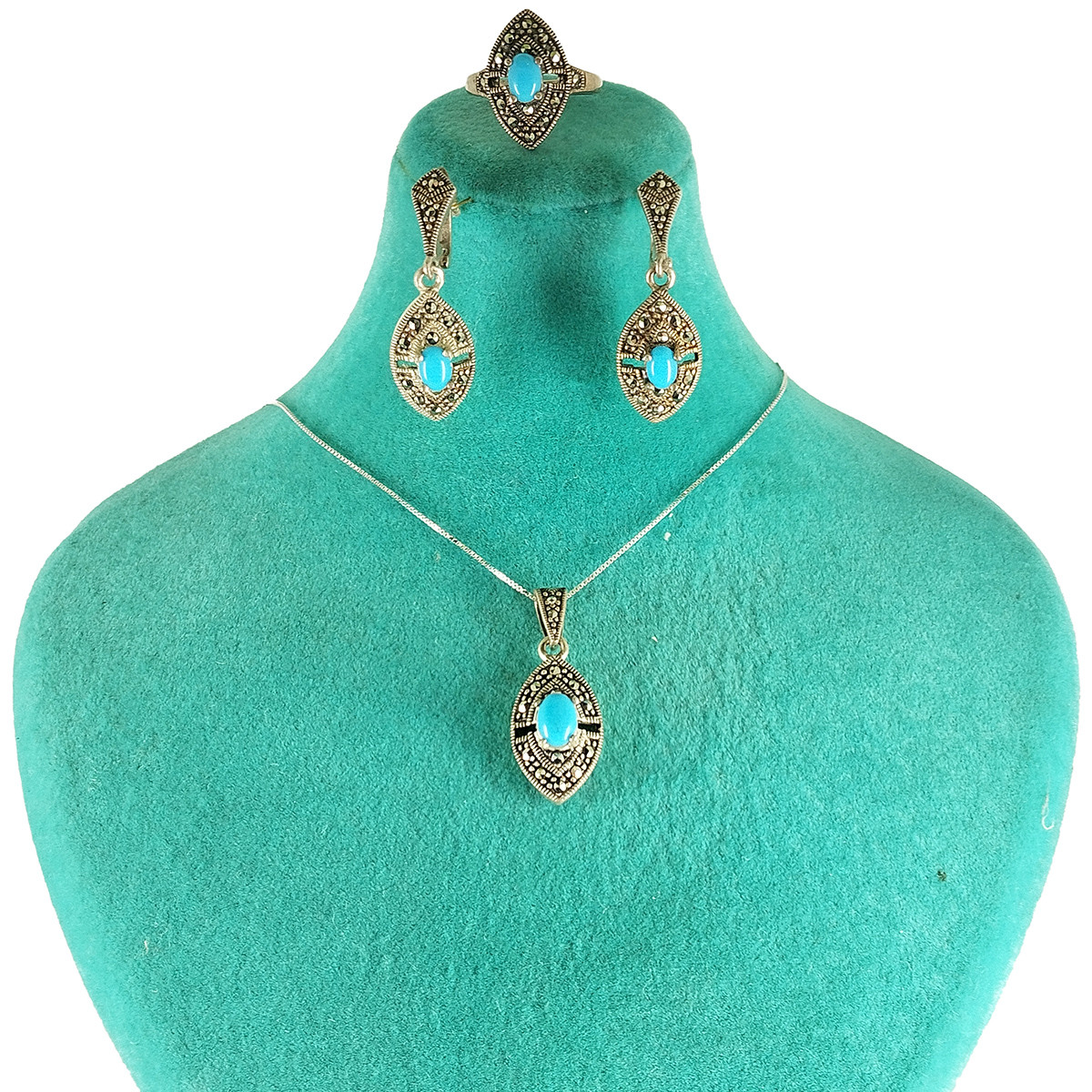 نیم ست نقره زنانه سلین کالا مدل فیروزه کد 129