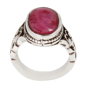 انگشتر نقره مردانه بازرگانی میلادی مدل سنگ یاقوت سرخ رکاب دست ساز سیاه قلم کد AM_1876