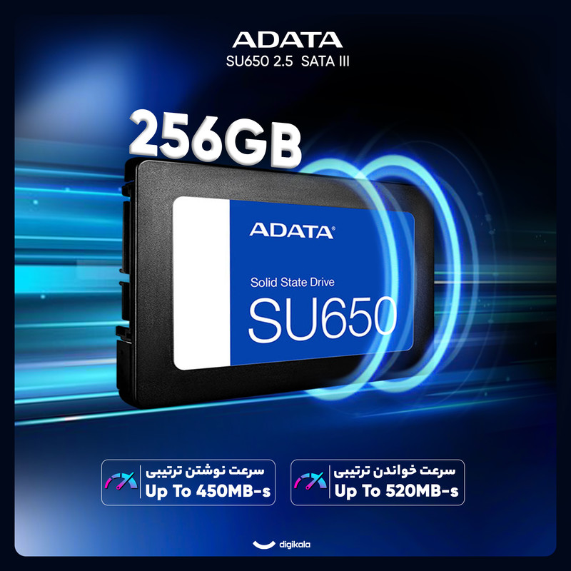 اس اس دی اینترنال SATA III ای دیتا مدل SU650 ظرفیت 256 گیگابایت