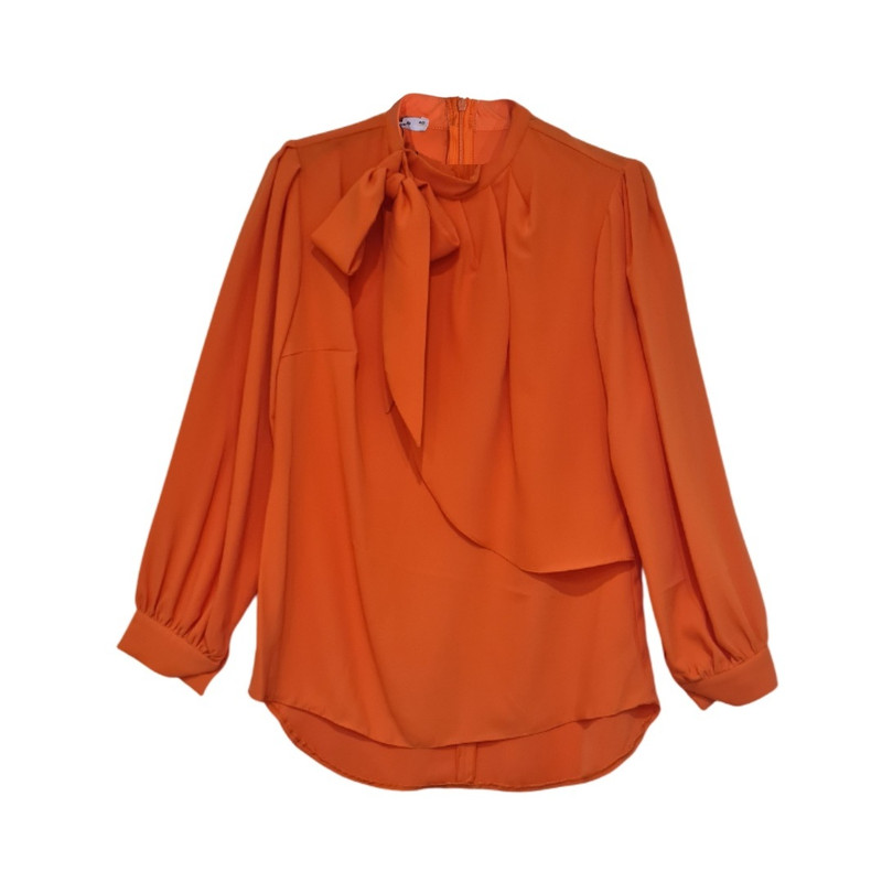 بلوز آستین بلند زنانه مدل کرپ یقه گره ای کد ۱