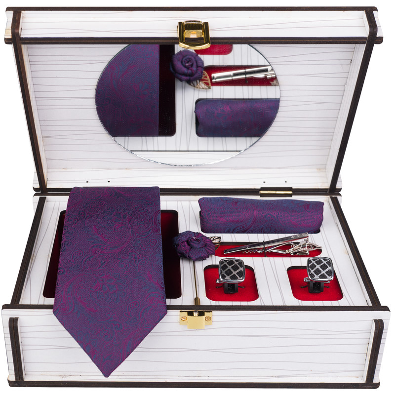 ست کراوات و دستمال جیب و دکمه سردست و گل کت مردانه جیان فرانکو روسی مدل GF-F718-BOX