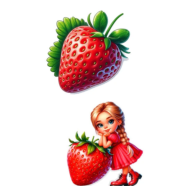 استیکر پارچه و لباس پاد آفرین طرح دختر کوچولو و توت فرنگی کد 5062
