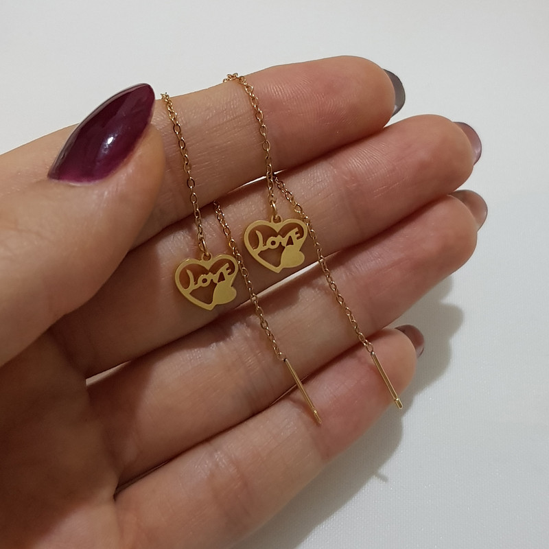 گوشواره زنانه مدل بخیه ای قلب و لاو 3418