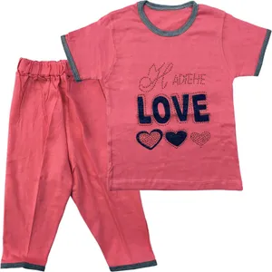 ست تی شرت و شلوار دخترانه طرح Love مدل A12 کد 0242
