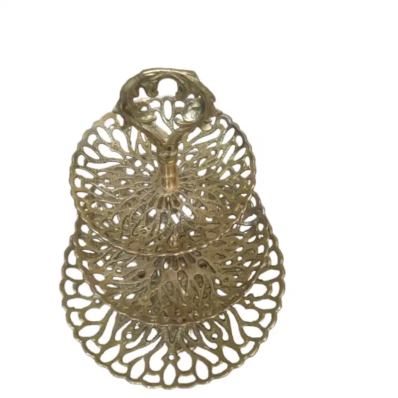 شیرینی خوری برنزی مدل سه طبقه کریستال دار