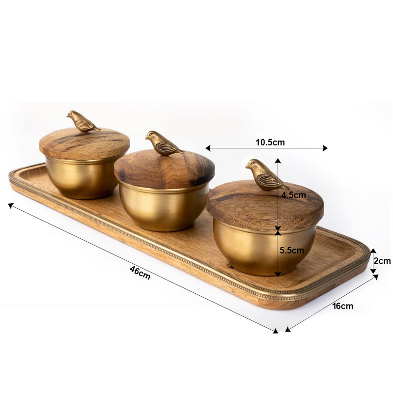 قندان گلد کیش مدل برد کد GK829474 مجموعه 3 عددی به همراه سینی