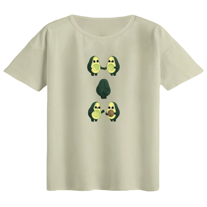 تی‌شرت اورسایز آستین کوتاه زنانه مدل باکسی طرح آووکادو