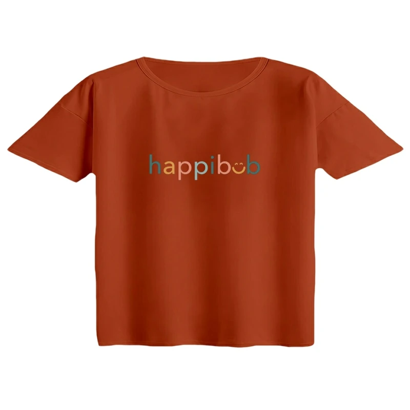 کراپ تی‌شرت آستین کوتاه زنانه مدل شادی