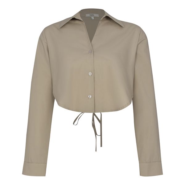 کراپ شومیز آستین بلند یقه برگردان زنانه نیزل مدل 1257 رنگ خاکی