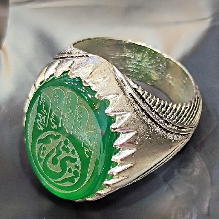 انگشتر مردانه مدل سنگ عقیق خطی طرح قمربنی هاشم کد 300