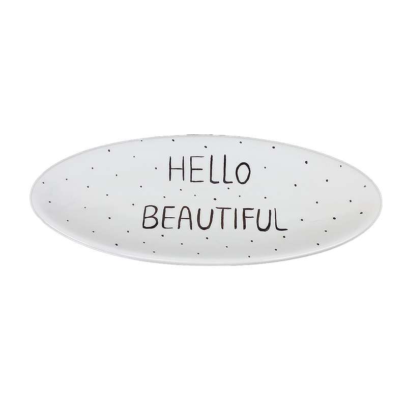 دیس سرامیکی مدل بیضی طرح Hello Beautiful