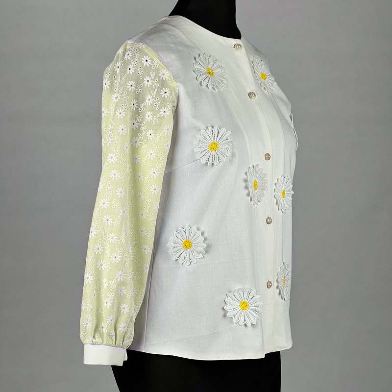 شومیز آستین بلند زنانه مدل گل آفتابگردان کد AK1148 رنگ لیمویی