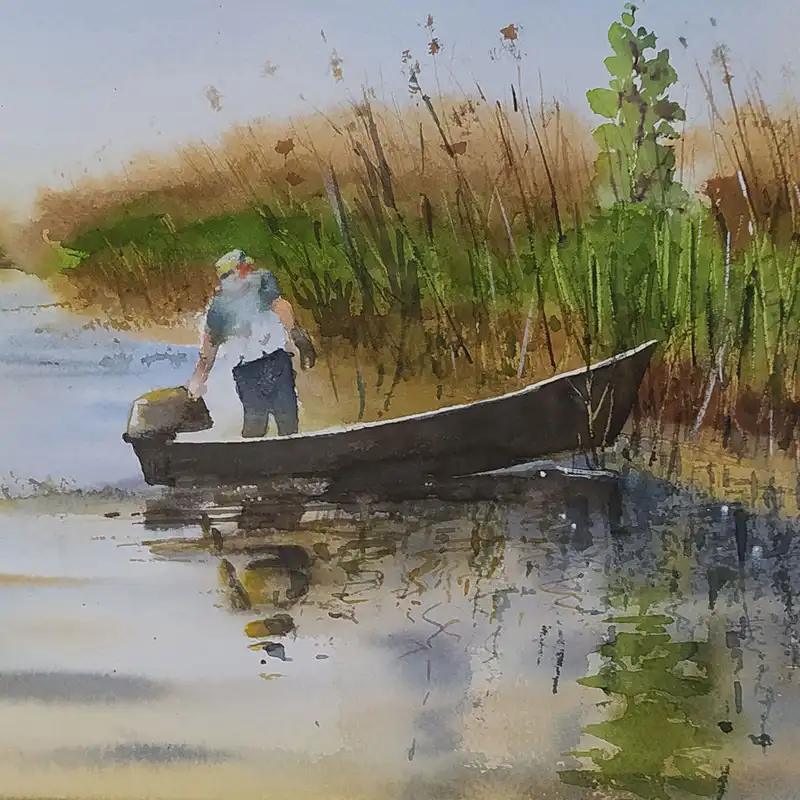 نقاشی آبرنگ طرح مرداب انزلی کد 56