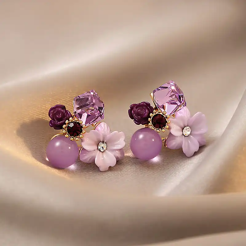 گوشواره زنانه مدل گل بنفشه کد 00665