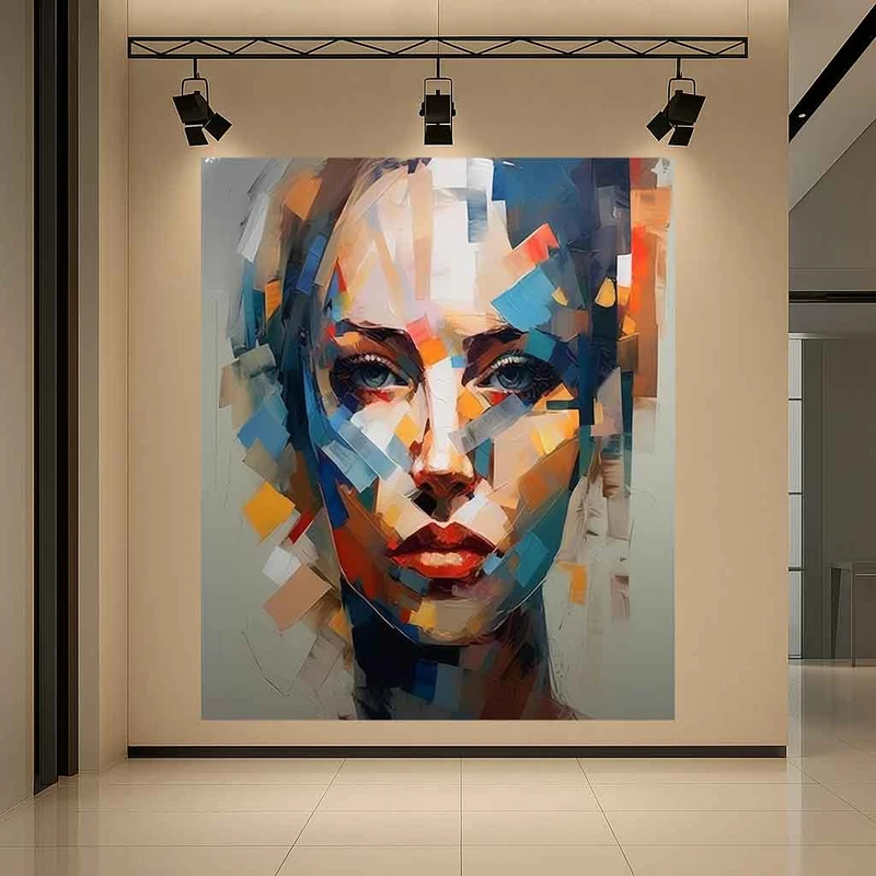 تابلو بوم طرح مخمل  پرتره زنانه مدل چهره هندسی مدرن کد AR3061370