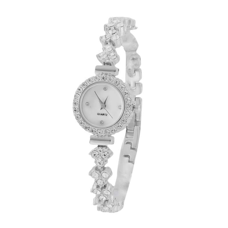 ساعت مچی عقربه ای زنانه مدل دور نگین بند نگین دار شکوفه ساعت مچی عقربه ای زنانه مدل دور نگین بند نگین دار شکوفه