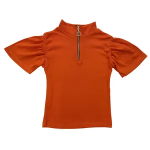 کراپ‌تاپ آستین کوتاه زنانه مدل زیپ دار 12-30 رنگ نارنجی