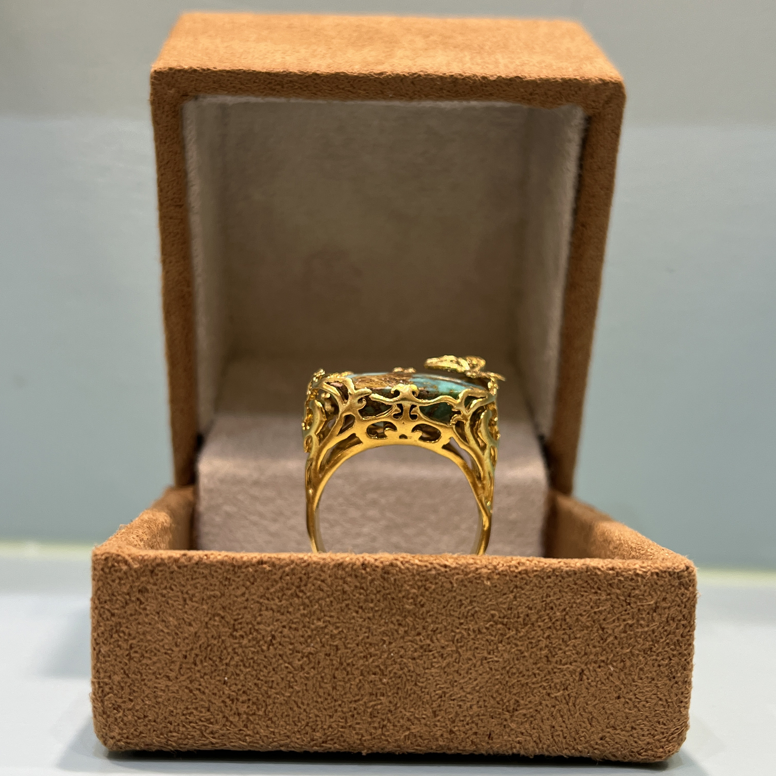 انگشتر نقره زنانه مدل شبکه زنی با فیروزه نیشابوری