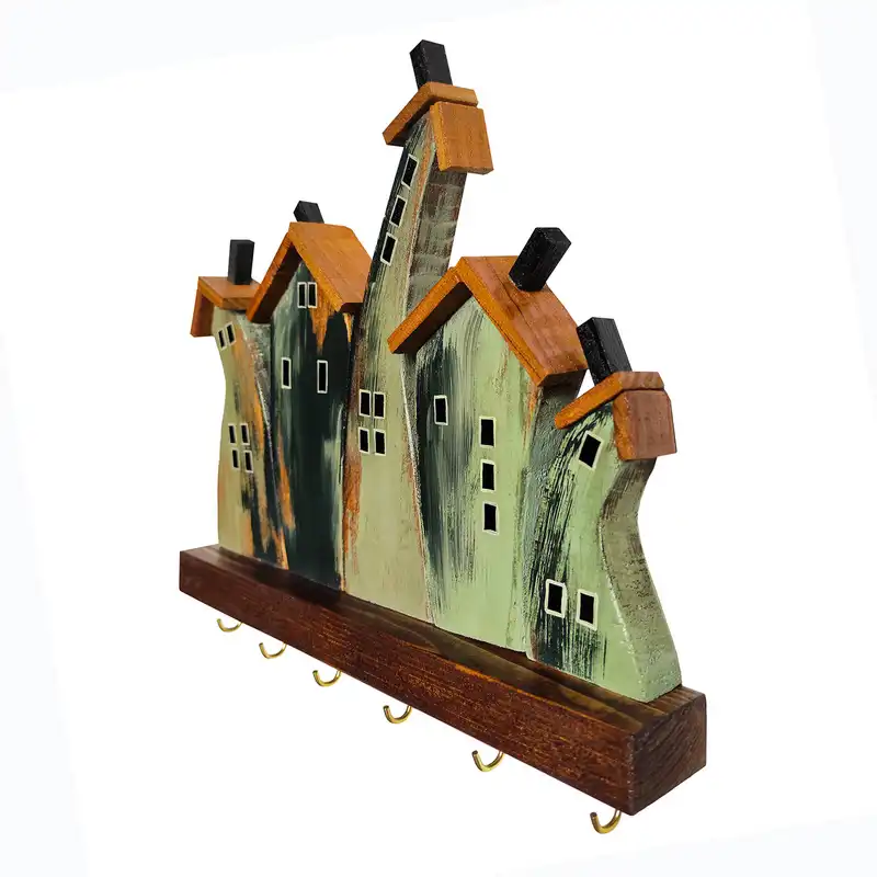 جاکلیدی دیواری چوبی مدل دهکده فانتزی کد 5272