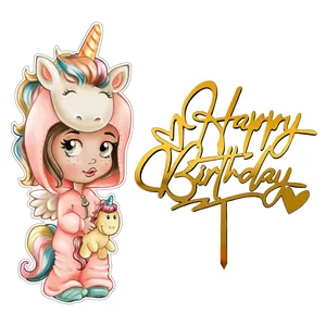 تاپر تزیین کیک مدل دختر یونیکورنی مجموعه 2 عددی