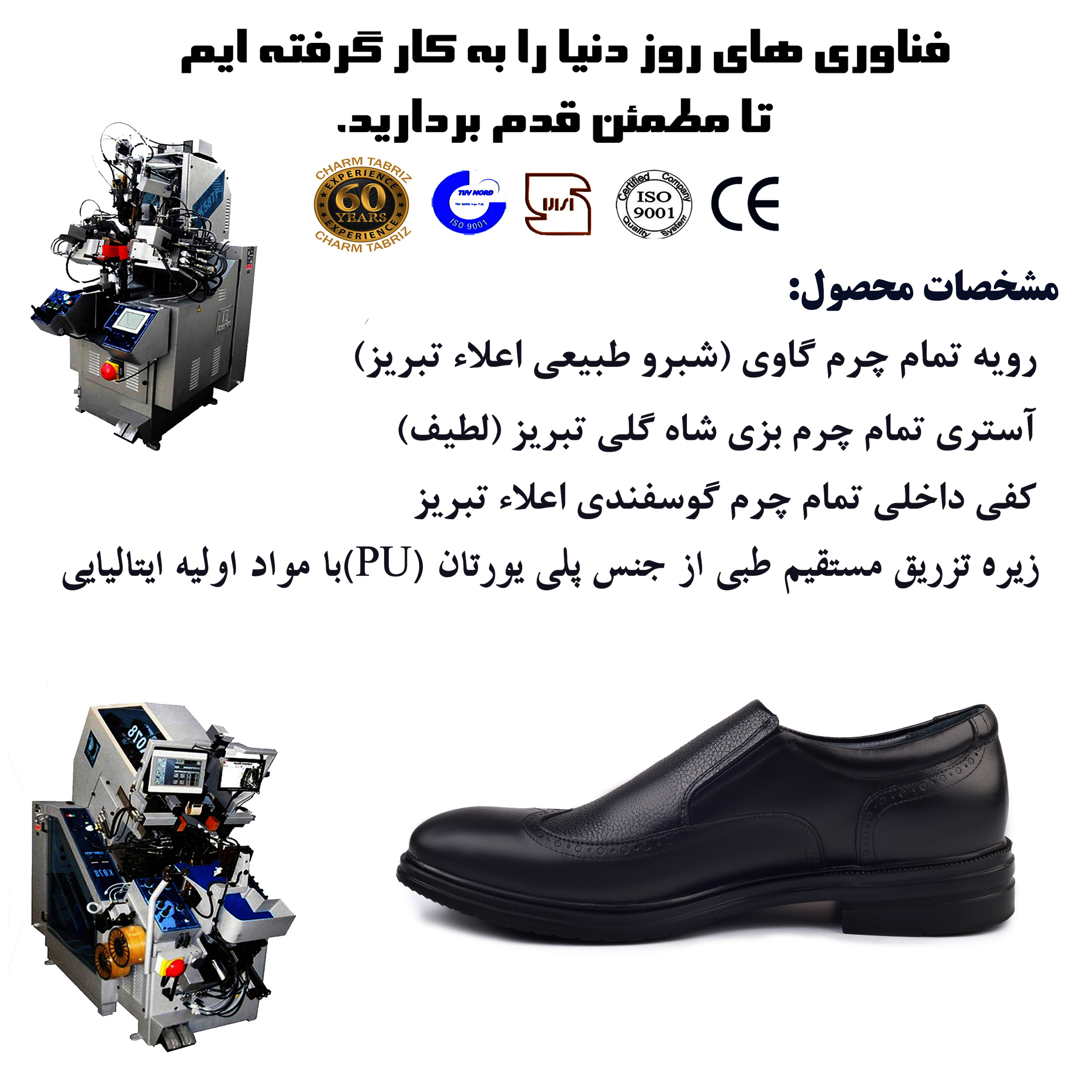 کفش مردانه چرم تبریز مدل  آذرمهر رنگ مشکی -  - 7
