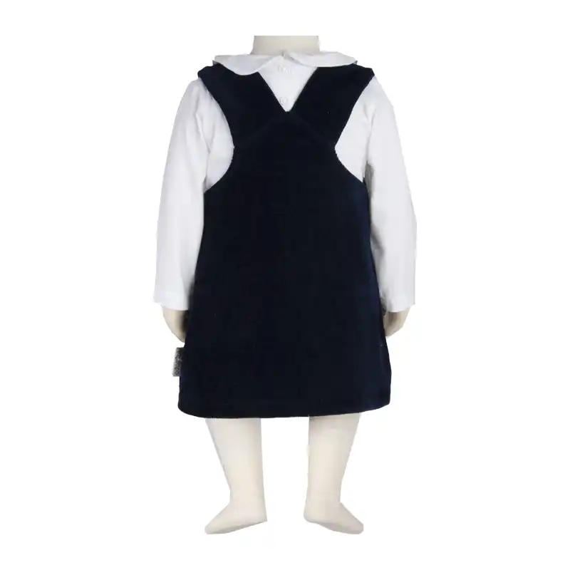 ست تی شرت آستین بلند و سارافون نوزادی آدمک مدل جیب دار رنگ سرمه ای