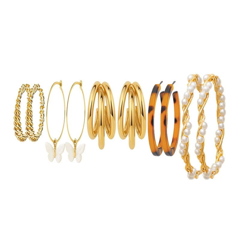 گوشواره حلقه‌ای زنانه کد er1201 مجموعه 5 عددی