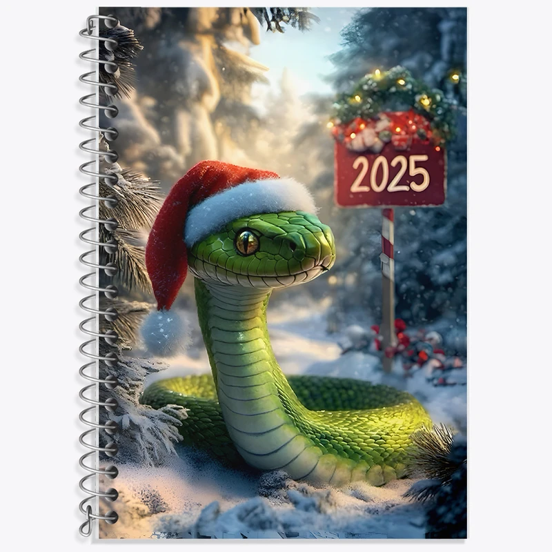 دفتر زبان 50 برگ خندالو مدل سه خط طرح سال مار 2025 میلادی کد F8154