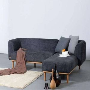 مبل ال شش نفره با روکش پارچه و پایه چوب مدل ال کاپر به همراه 2 کوسن